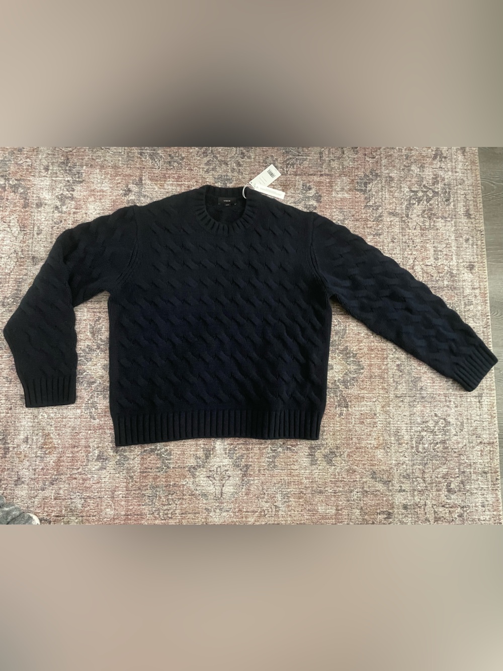 Vince Men's Navy Cable-Knit Crewneck Sweater, Size XL